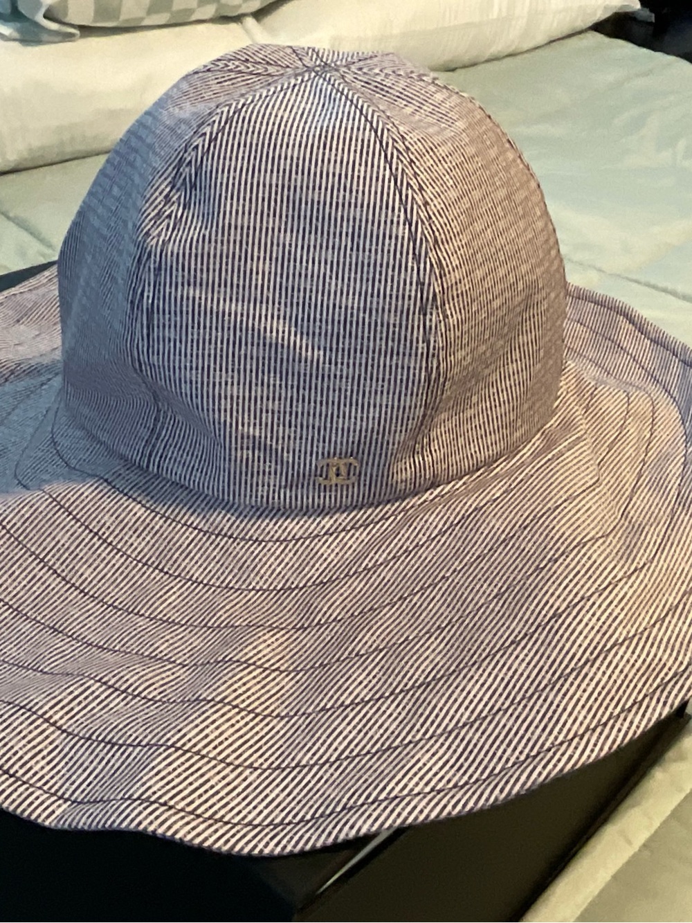 CHANEL Striped Wide-Brim Sun Hat